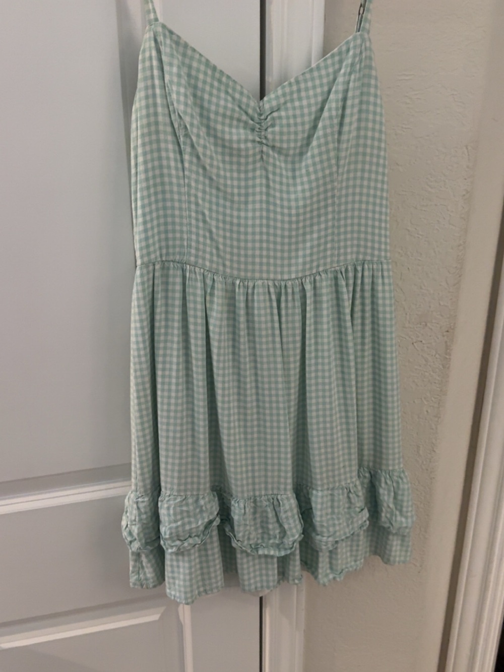 Hollister Mint Gingham Mini Dress with Ruffle Hem